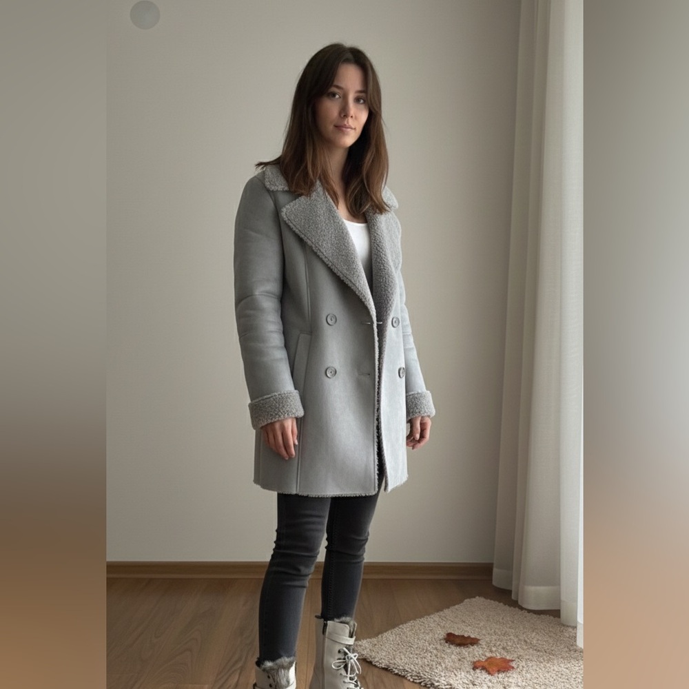 Calvin Klein New‎ Light Gray Shearling suede coat Jacket